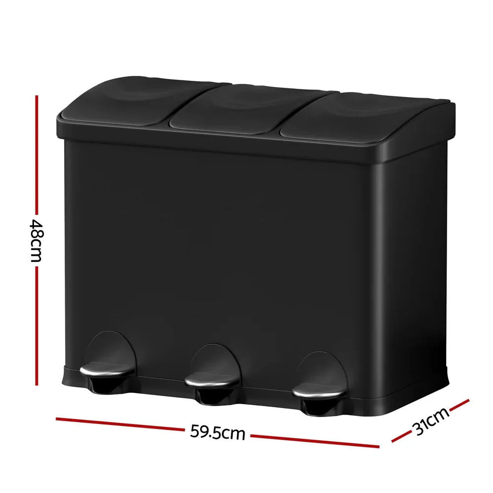 Cefito Pedal Bins Rubbish Bin Triple Compartments Waste Recycle Dustbins 45L - Mekamart Australia