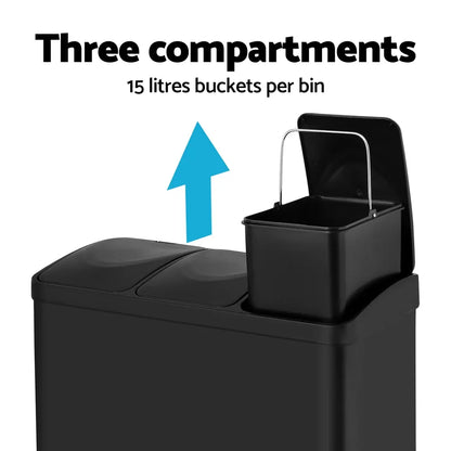Cefito Pedal Bins Rubbish Bin Triple Compartments Waste Recycle Dustbins 45L - Mekamart Australia