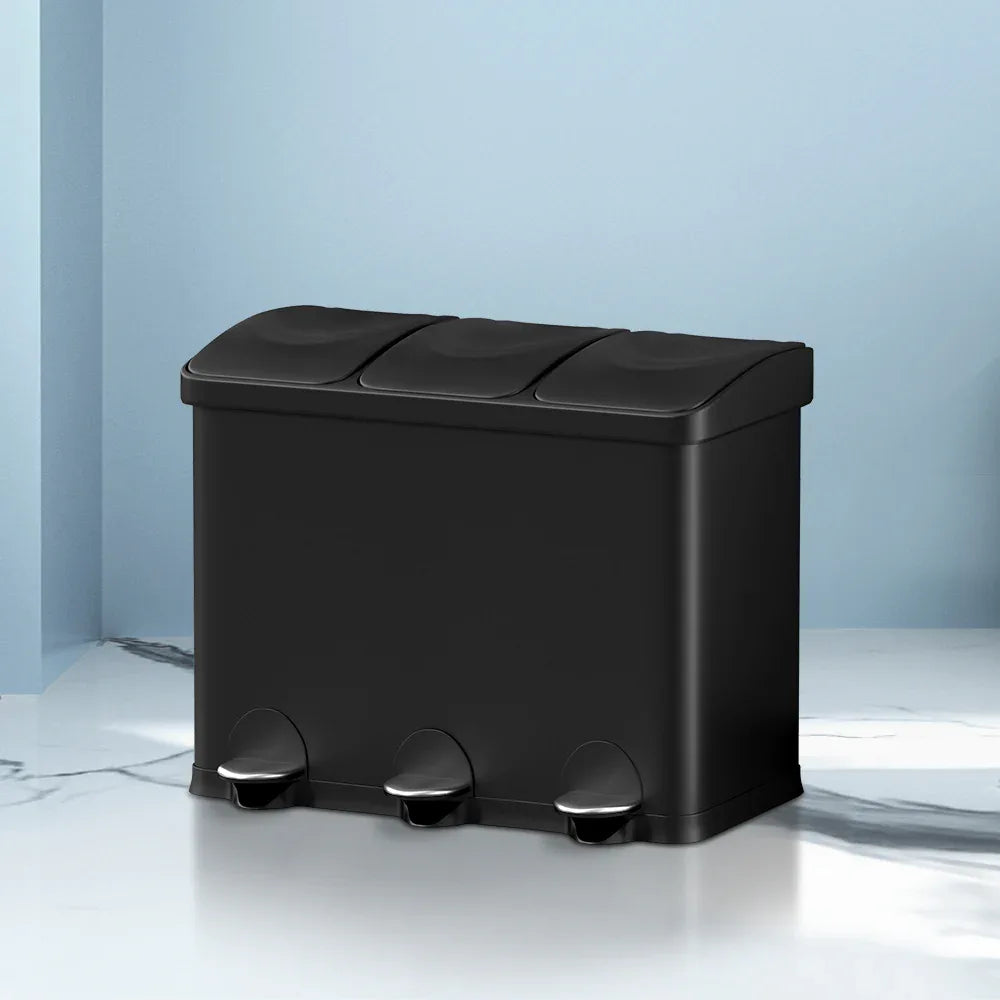 Cefito Pedal Bins Rubbish Bin Triple Compartments Waste Recycle Dustbins 45L - Mekamart Australia