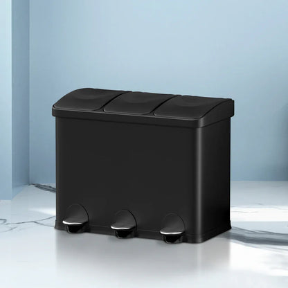 Cefito Pedal Bins Rubbish Bin Triple Compartments Waste Recycle Dustbins 45L - Mekamart Australia