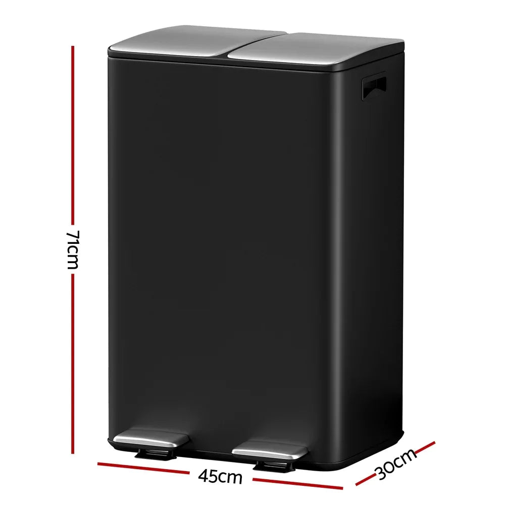 Cefito Pedal Bins Rubbish Bin Dual Compartment Waste Recycle Dustbins 60L Black - Mekamart Australia