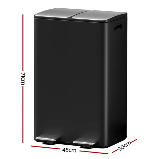Cefito Pedal Bins Rubbish Bin Dual Compartment Waste Recycle Dustbins 60L Black - Mekamart Australia