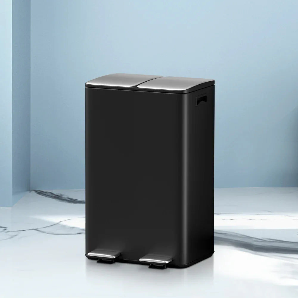 Cefito Pedal Bins Rubbish Bin Dual Compartment Waste Recycle Dustbins 60L Black - Mekamart Australia