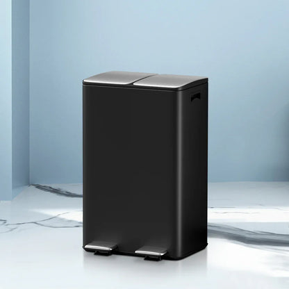 Cefito Pedal Bins Rubbish Bin Dual Compartment Waste Recycle Dustbins 60L Black - Mekamart Australia