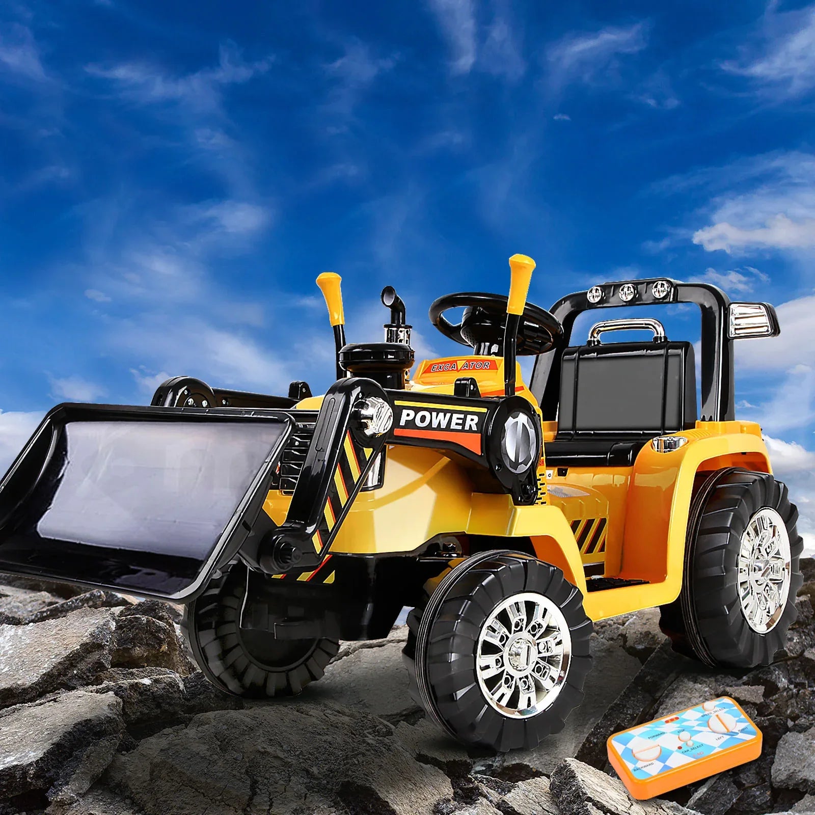 Rigo Kids Electric Ride On Car Bulldozer Digger Loader Remote 6V Yellow - Mekamart Australia