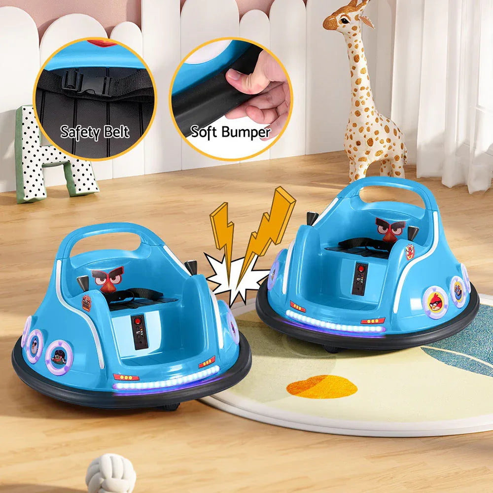 Kids Ride On Car Bumper Electric Toys Cars Light Remote Angry Birds Sticker Blue - Mekamart Australia