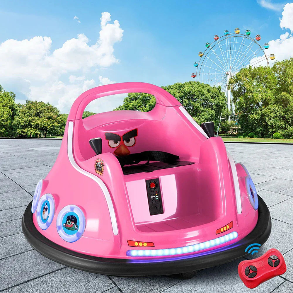 Kids Ride On Car Bumper Electric Ride On Cars Light Remote Angry Birds Sticker Pink - Mekamart Australia