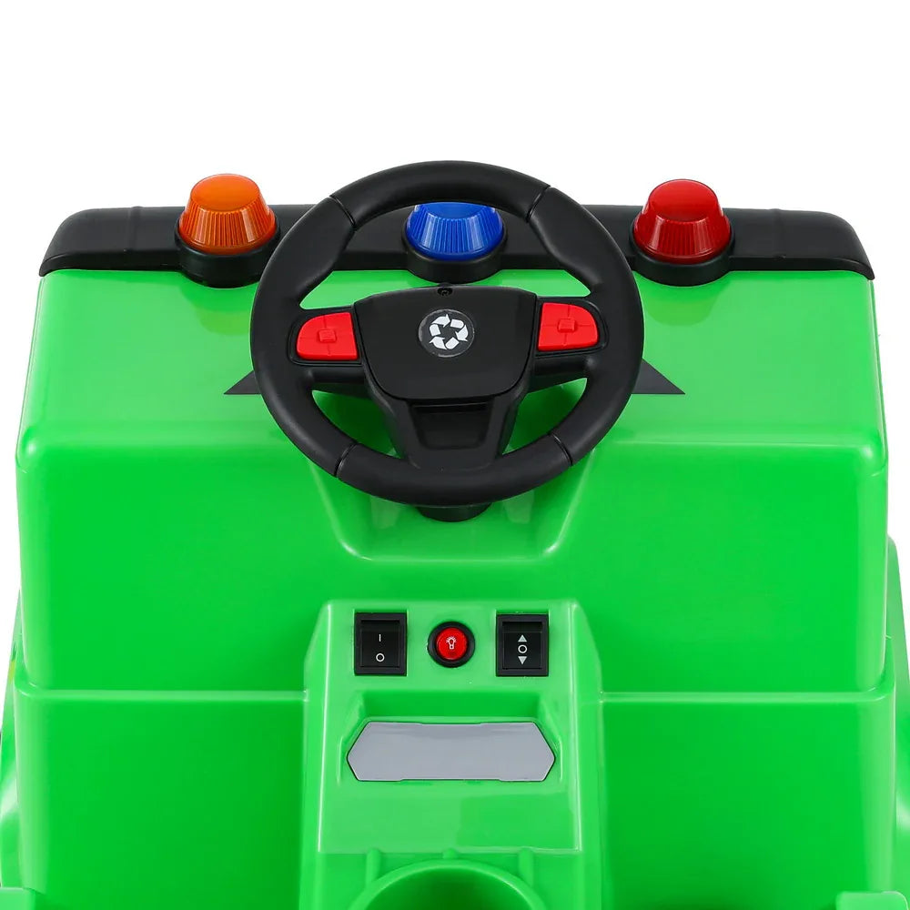 Rigo Kids Ride On Car Garbage Truck Police Light 12V Electric Toys Cars Green - Mekamart Australia