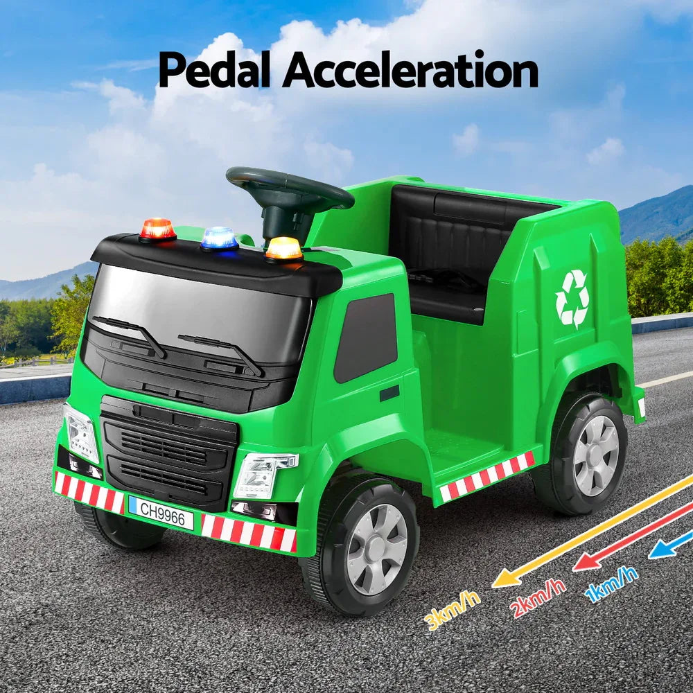 Rigo Kids Ride On Car Garbage Truck Police Light 12V Electric Toys Cars Green - Mekamart Australia