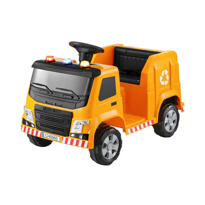 Rigo Kids Ride On Car Garbage Truck Police Light 12V Electric Toys Cars Yellow - Mekamart Australia