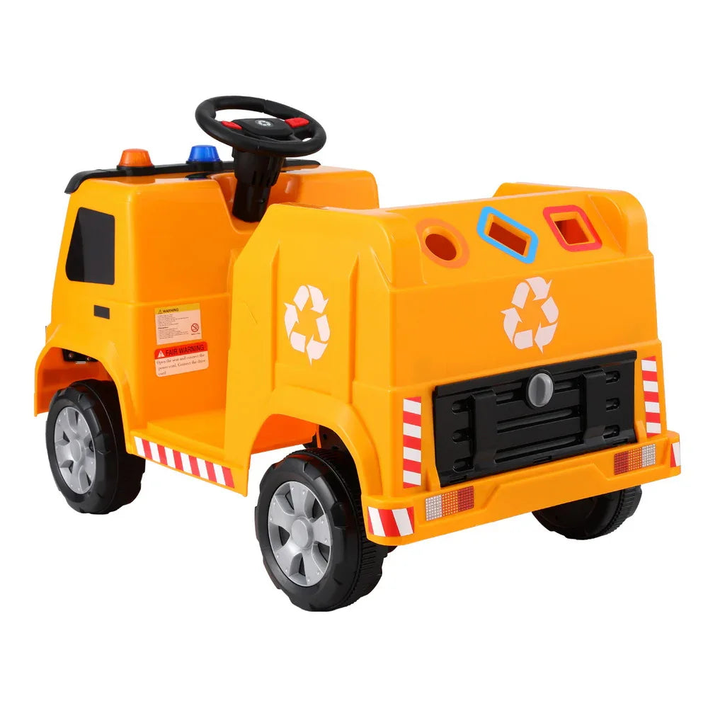 Rigo Kids Ride On Car Garbage Truck Police Light 12V Electric Toys Cars Yellow - Mekamart Australia