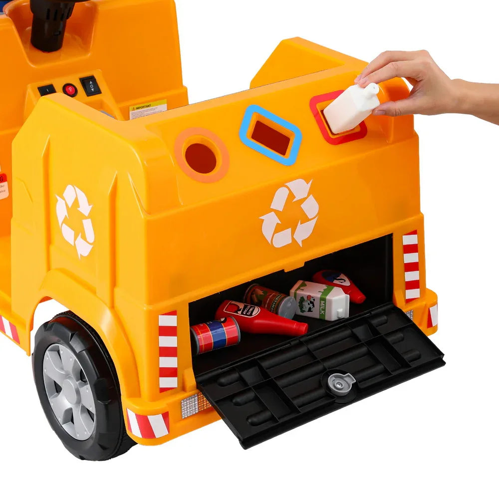 Rigo Kids Ride On Car Garbage Truck Police Light 12V Electric Toys Cars Yellow - Mekamart Australia