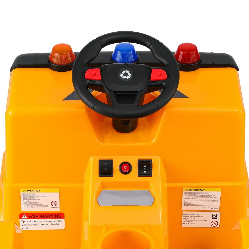 Rigo Kids Ride On Car Garbage Truck Police Light 12V Electric Toys Cars Yellow - Mekamart Australia
