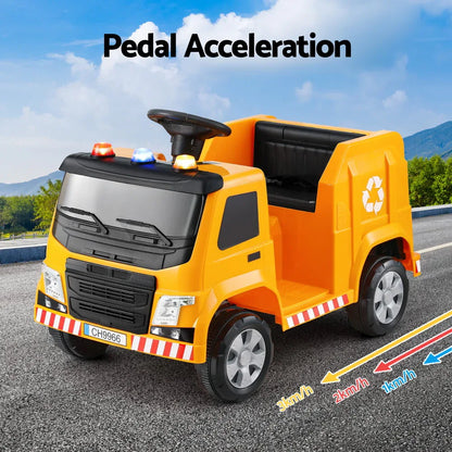 Rigo Kids Ride On Car Garbage Truck Police Light 12V Electric Toys Cars Yellow - Mekamart Australia