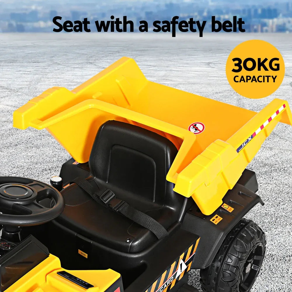 Rigo Kids Electric Ride On Car Dumptruck Loader Toy Cars 12V Yellow - Mekamart Australia