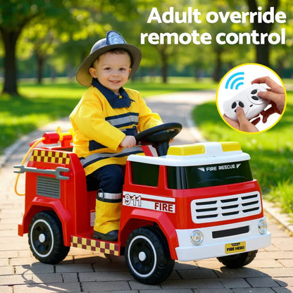 Rigo Kids Ride On Car Electric Fire Engine Fighting Truck with Water Gun Music - Mekamart Australia