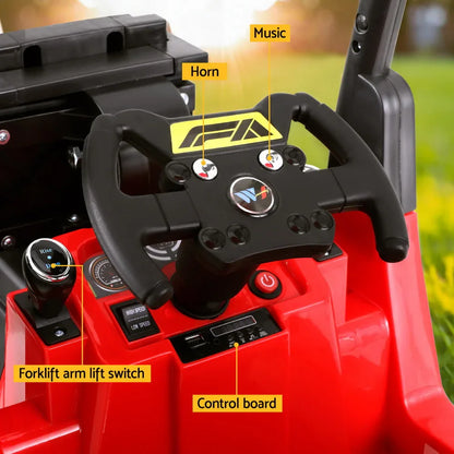Rigo Kids Electric Ride On Car Forklift Loader Toys Cars Horn Remote 12V Red - Mekamart Australia