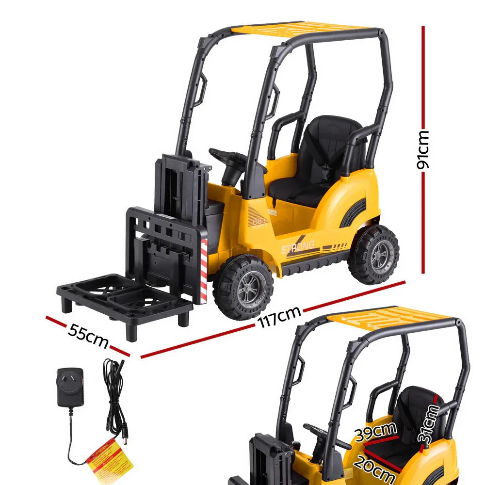 Rigo Kids Electric Ride On Car Forklift Loader Toys Cars Horn Remote 12V Yellow - Mekamart Australia