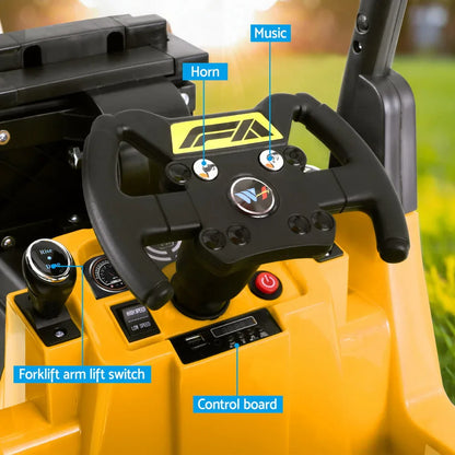 Rigo Kids Electric Ride On Car Forklift Loader Toys Cars Horn Remote 12V Yellow - Mekamart Australia