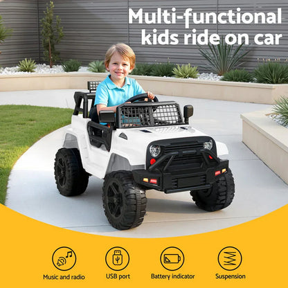 Rigo Kids Electric Ride On Car Jeep Toy Cars Remote 12V White - Mekamart Australia
