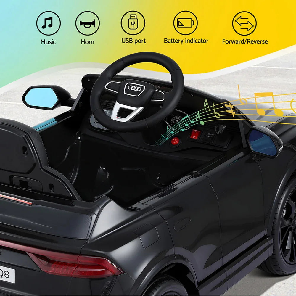 Kids Ride On Car Licensed RSQ8 Electric Toy Black Remote 12V Cars Black - Mekamart Australia