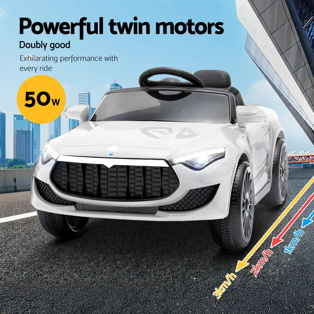 Rigo Kids Electric Ride On Car Cars Music Headlight Remote Control 12V White - Mekamart Australia