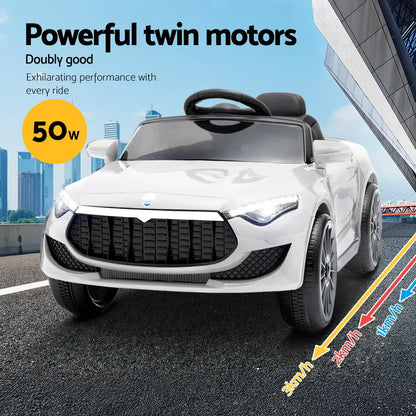 Rigo Kids Electric Ride On Car Cars Music Headlight Remote Control 12V White - Mekamart Australia