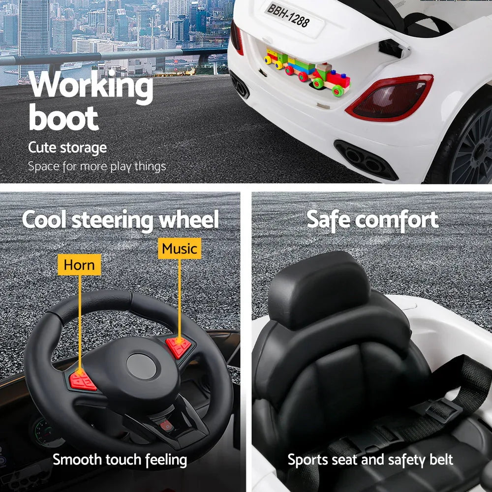 Rigo Kids Electric Ride On Car Cars Music Headlight Remote Control 12V White - Mekamart Australia