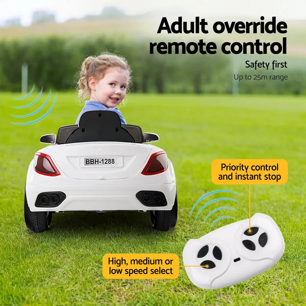 Rigo Kids Electric Ride On Car Cars Music Headlight Remote Control 12V White - Mekamart Australia