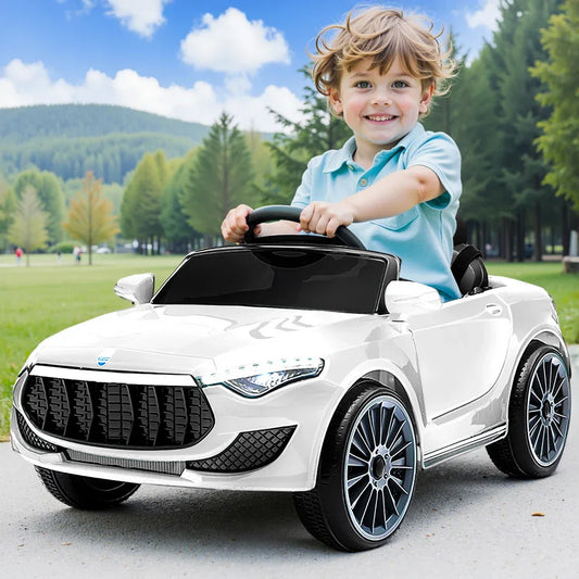 Rigo Kids Electric Ride On Car Cars Music Headlight Remote Control 12V White - Mekamart Australia