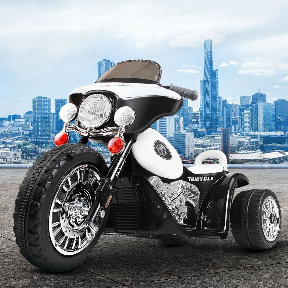 Rigo Kids Electric Ride On Patrol Police Car Harley-Inspired 6V Black - Mekamart Australia
