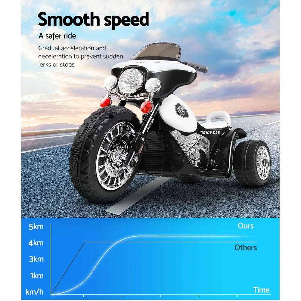 Rigo Kids Electric Ride On Patrol Police Car Harley-Inspired 6V Black - Mekamart Australia