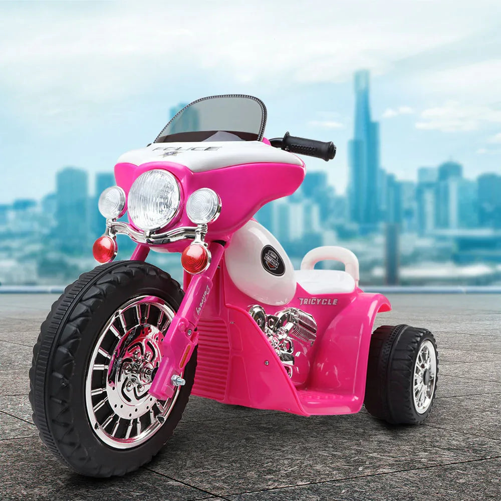 Rigo Kids Electric Ride On Patrol Police Car Harley-Inspired 6V Pink - Mekamart Australia