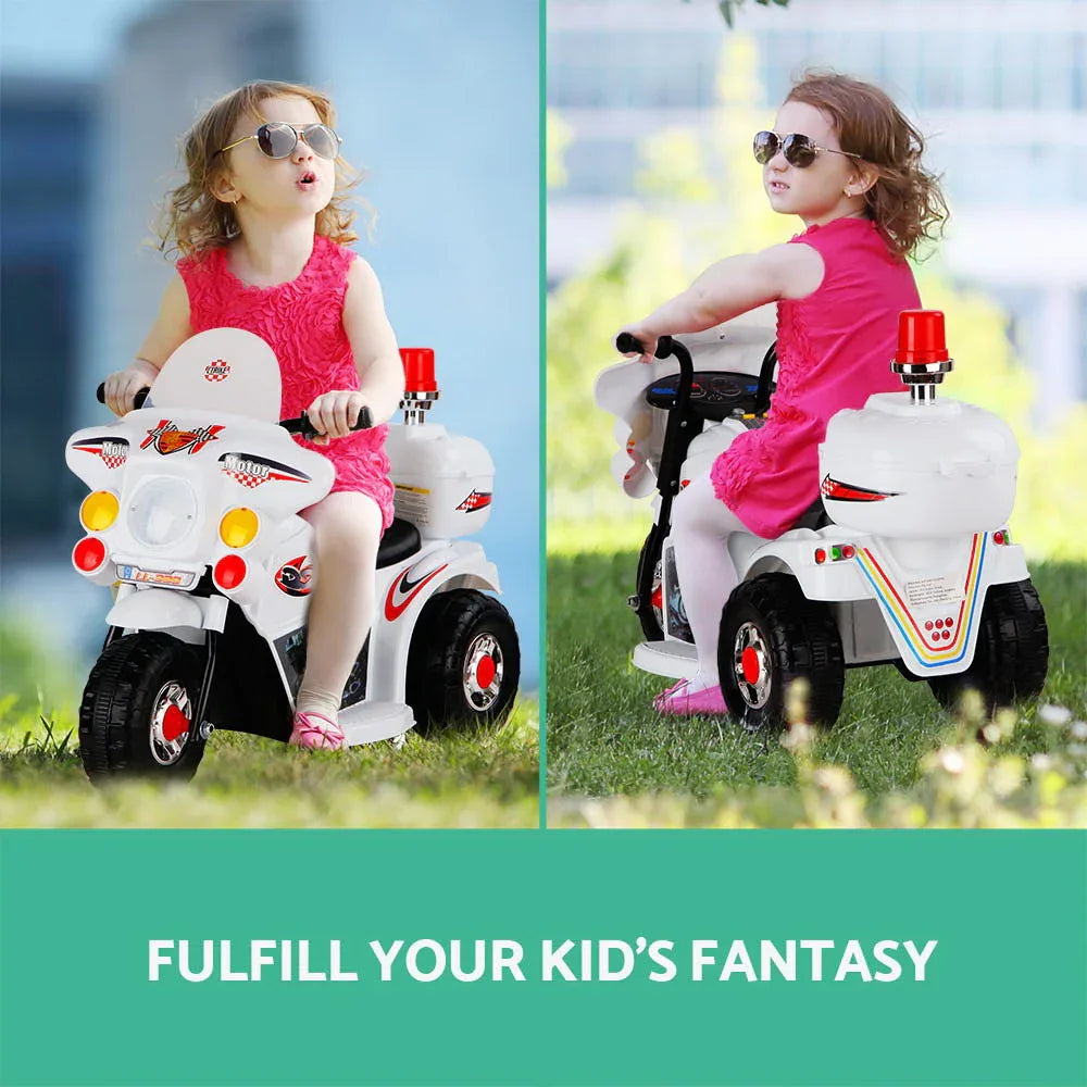 Rigo Kids Electric Ride On Police Motorcycle Motorbike 6V Battery White - Mekamart Australia