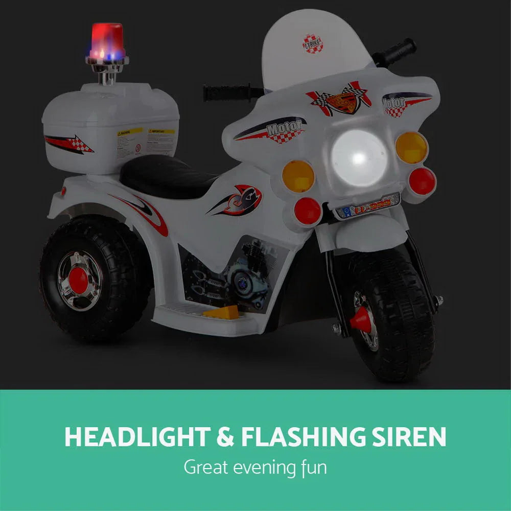Rigo Kids Electric Ride On Police Motorcycle Motorbike 6V Battery White - Mekamart Australia