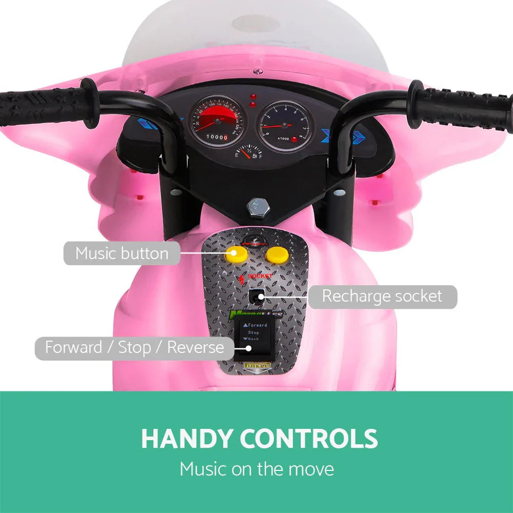 Rigo Kids Electric Ride On Police Motorcycle Motorbike 6V Battery Pink - Mekamart Australia