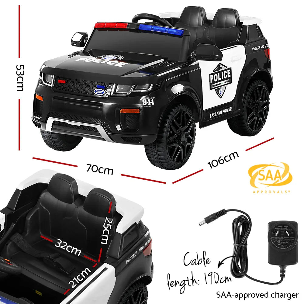 Electric Ride On Car Rigo Kids Patrol Police Ride On Cars Horn Music Remote Black - Mekamart Australia