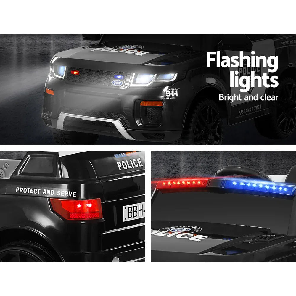 Electric Ride On Car Rigo Kids Patrol Police Ride On Cars Horn Music Remote Black - Mekamart Australia