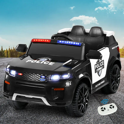 Electric Ride On Car Rigo Kids Patrol Police Ride On Cars Horn Music Remote Black - Mekamart Australia