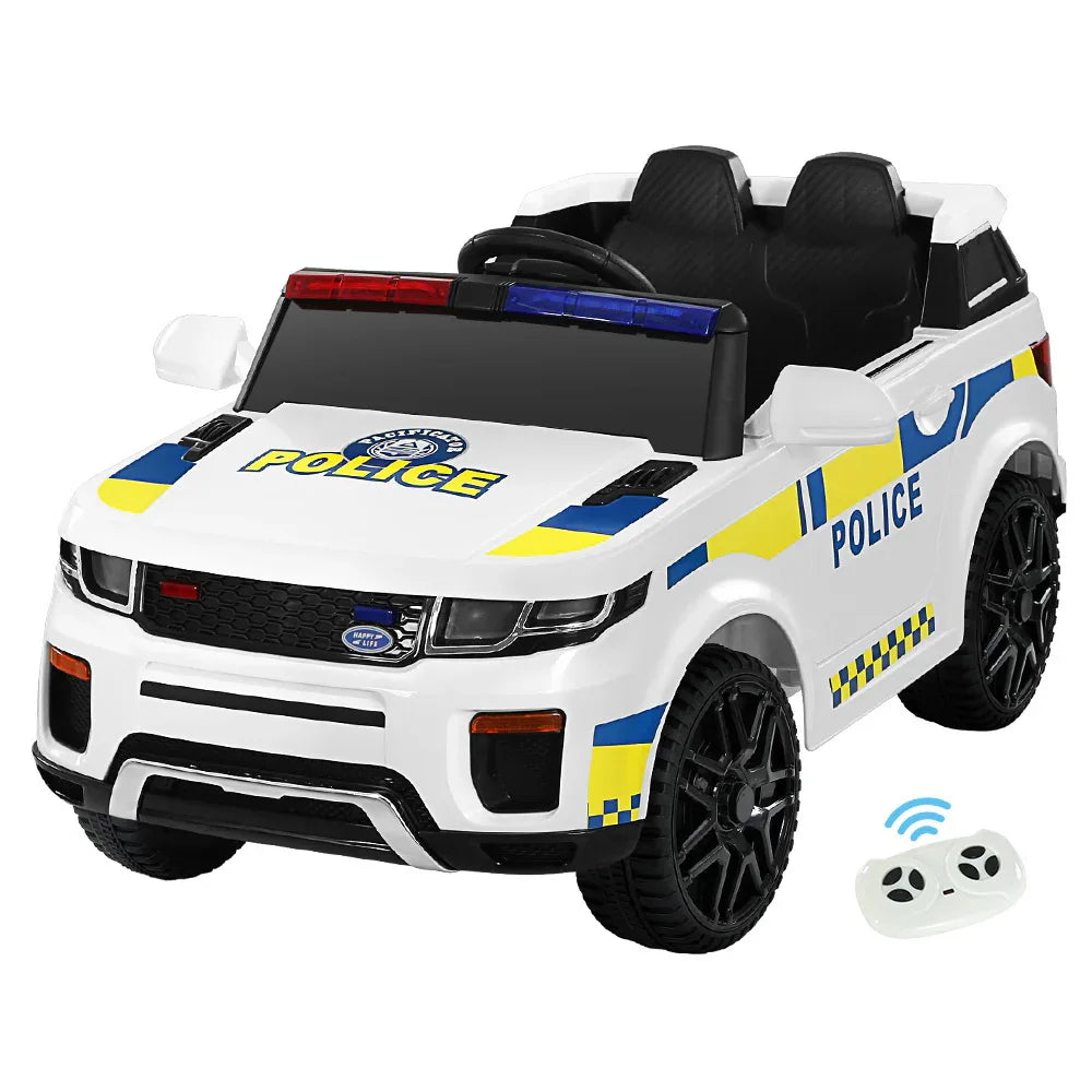 Rigo Kids Electric Ride On Patrol Police Car Horn Music Remote White - Mekamart Australia