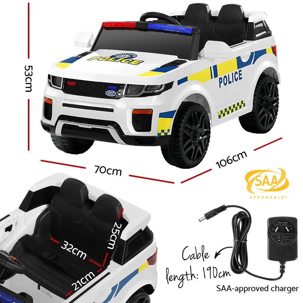 Rigo Kids Electric Ride On Patrol Police Car Horn Music Remote White - Mekamart Australia