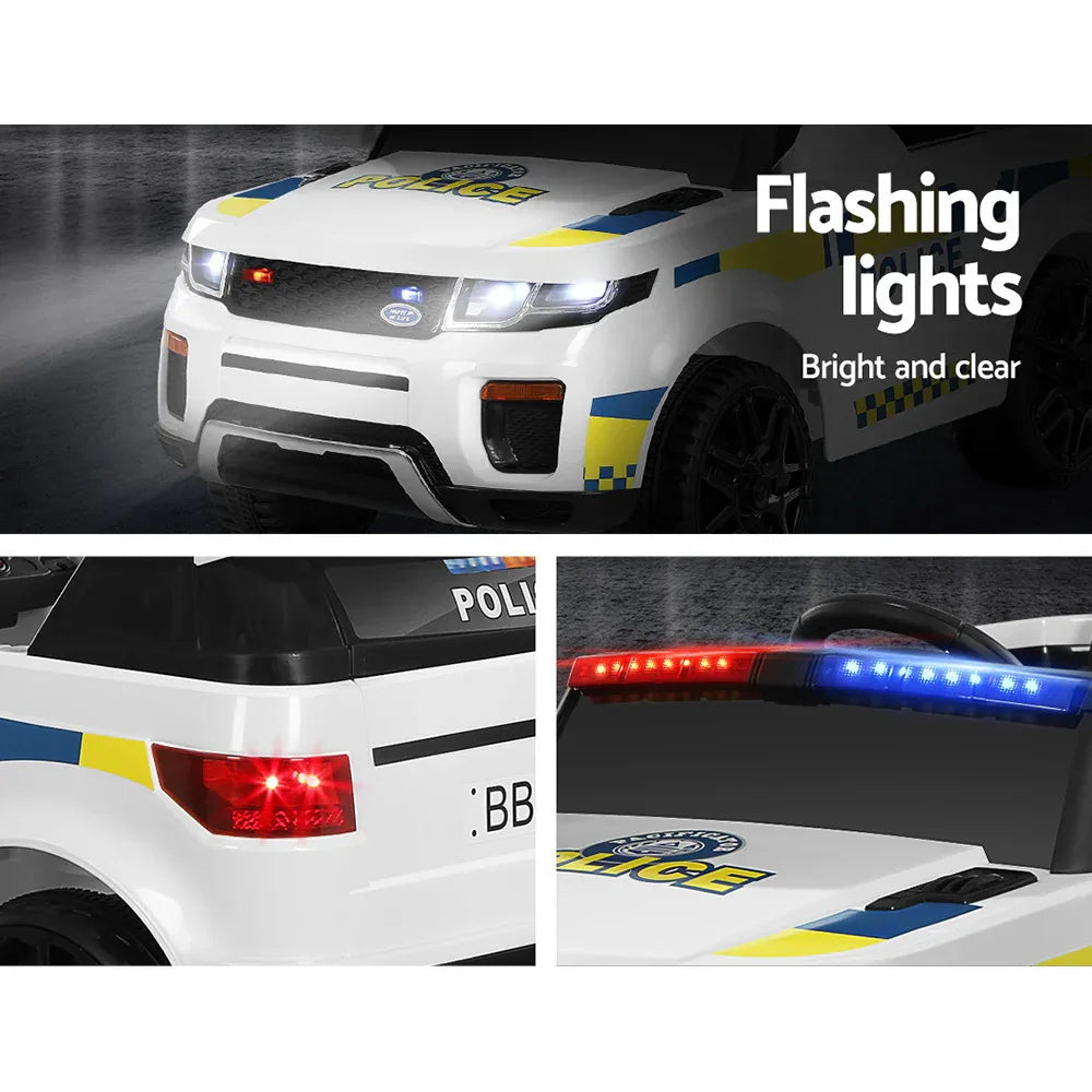 Rigo Kids Electric Ride On Patrol Police Car Horn Music Remote White - Mekamart Australia