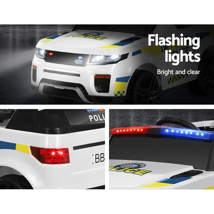 Rigo Kids Electric Ride On Patrol Police Car Horn Music Remote White - Mekamart Australia