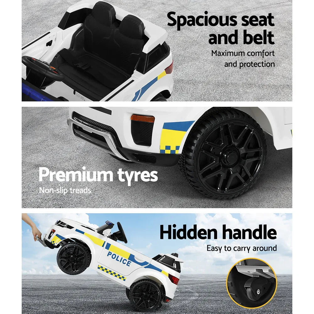 Rigo Kids Electric Ride On Patrol Police Car Horn Music Remote White - Mekamart Australia