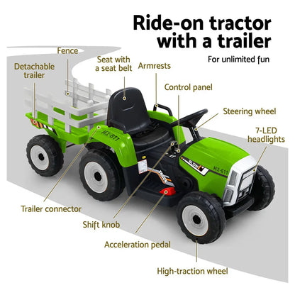 Electric Ride On Car Rigo Kids Ride On Cars Tractor Toy 12V Green - Mekamart Australia