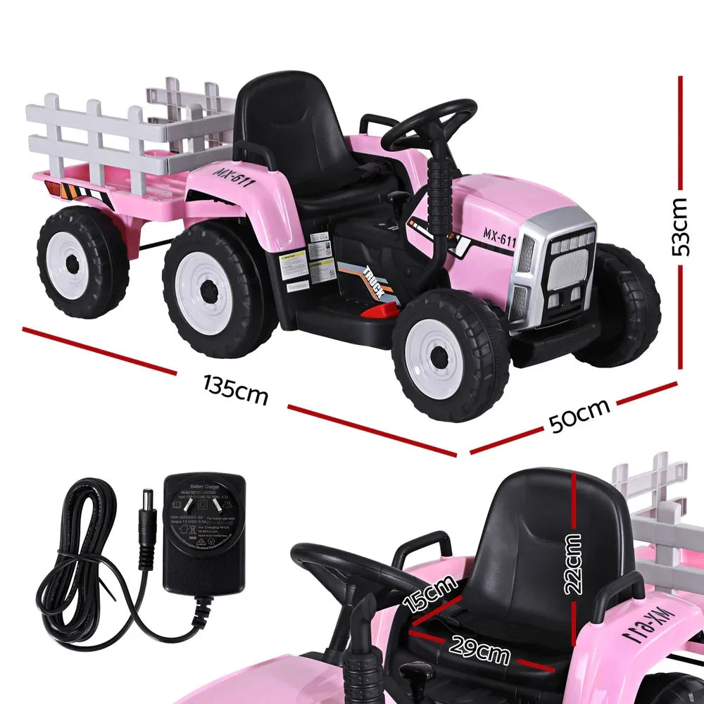 Rigo Kids Electric Ride On Car Tractor Toy Cars 12V Pink - Mekamart Australia