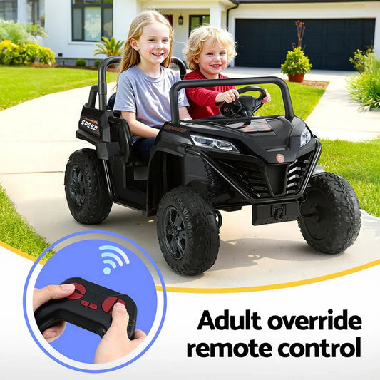 Rigo Kids Ride On Car Electric Toys Cars Headlight Music Remote Control Black - Mekamart Australia
