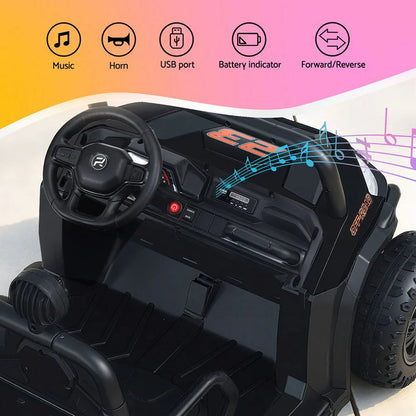 Rigo Kids Ride On Car Electric Toys Cars Headlight Music Remote Control Black - Mekamart Australia