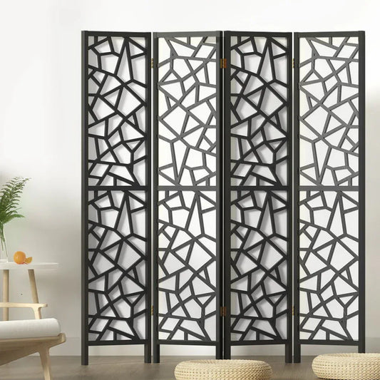 Artiss 4 Panel Room Divider Screen 162x170cm Clover Black - Mekamart Australia