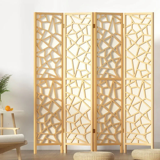 Artiss 4 Panel Room Divider Screen 162x170cm Clover Natural - Mekamart Australia